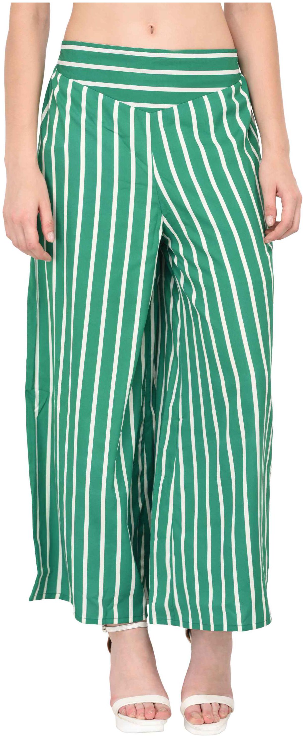 

Vashist Women Crepe Greenand White Lined Flared Palazzo