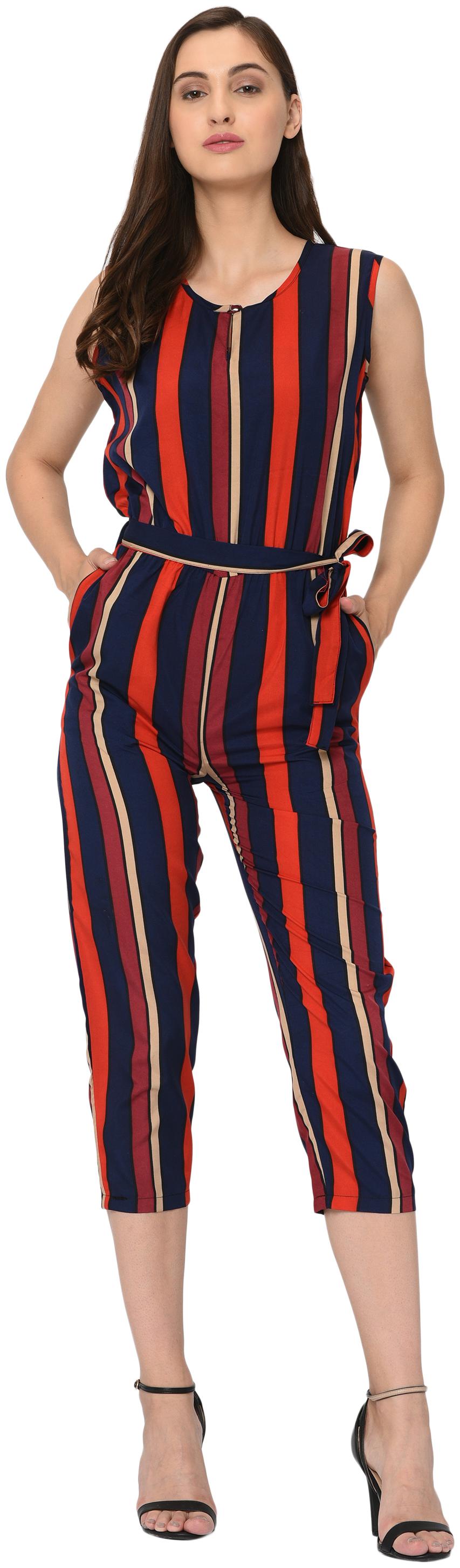 

VASHIST Striped Jumpsuit - Maroon