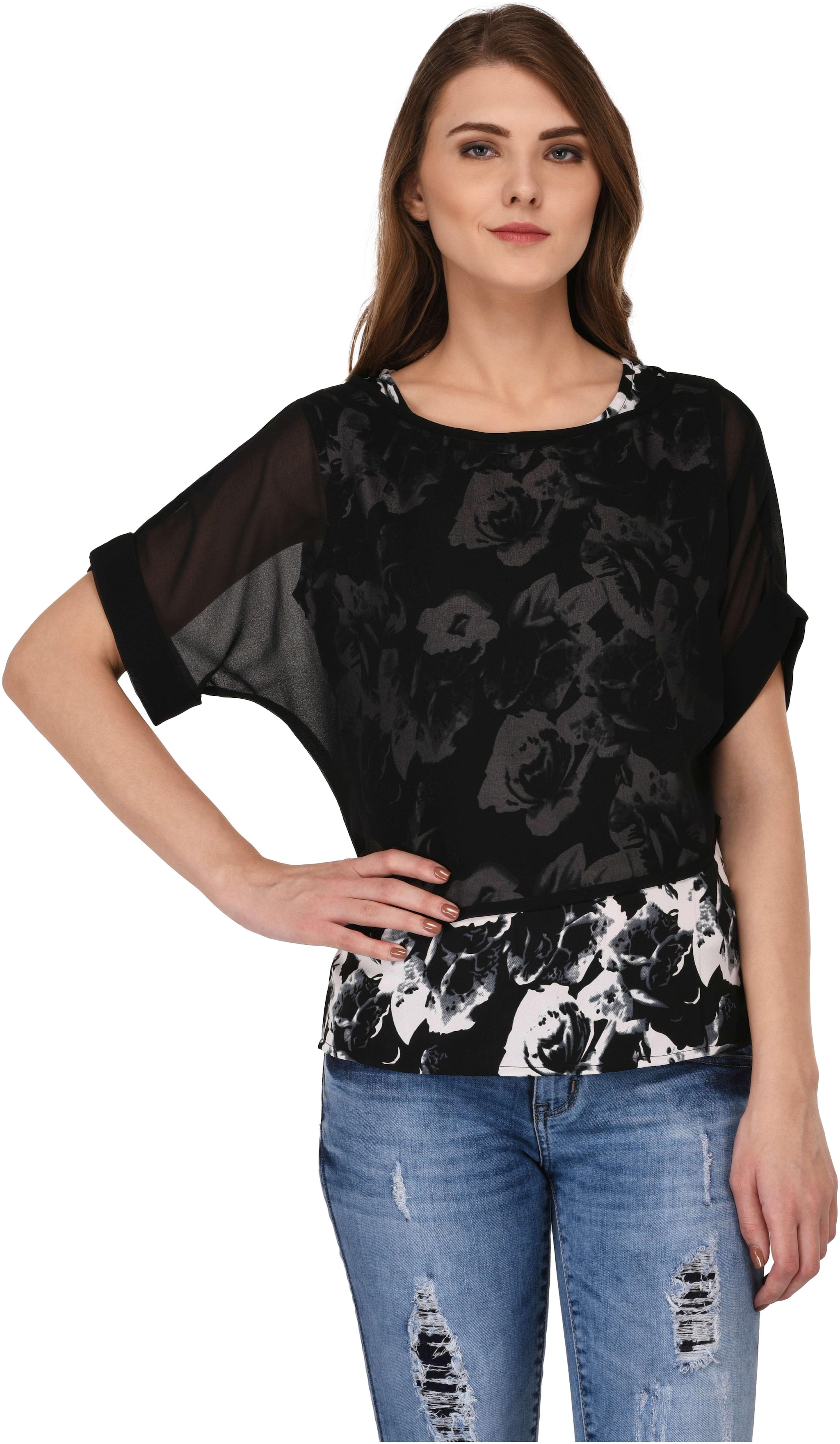

VASHIST Women Solid A-line top - Black