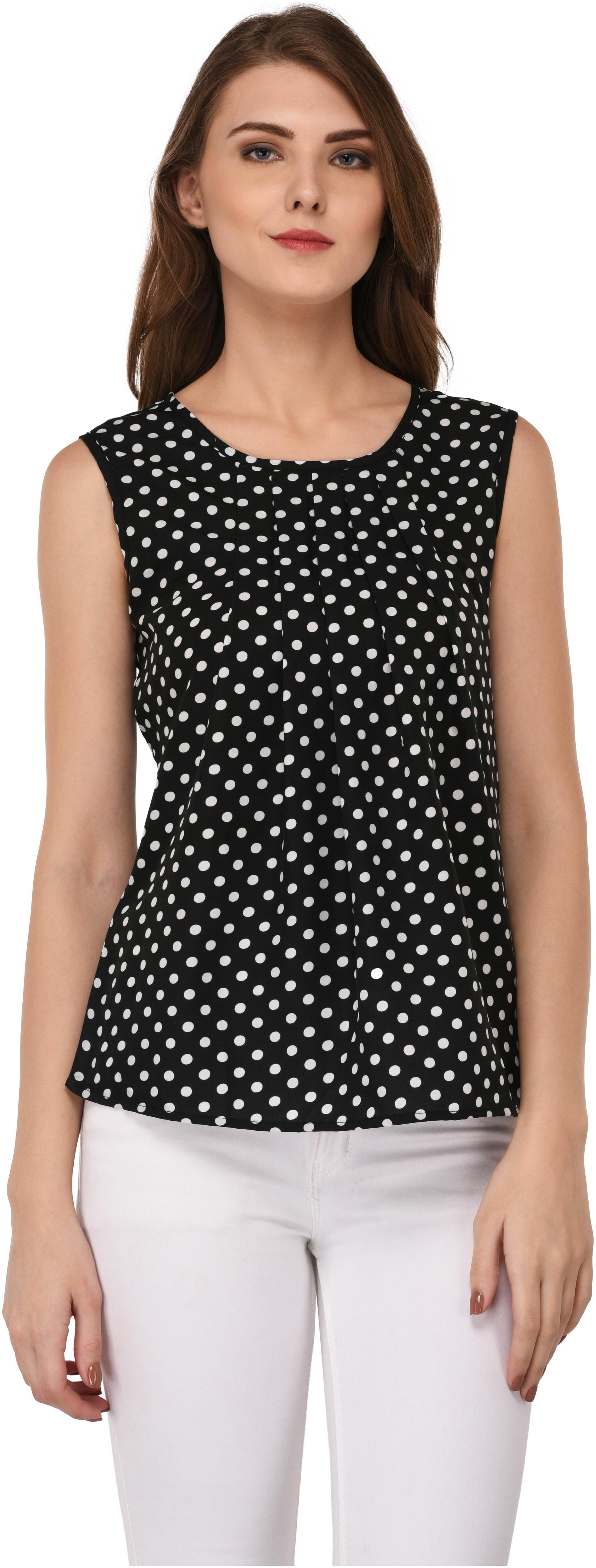 

Vashist Women Crepe Black Polka Dott Printed Top