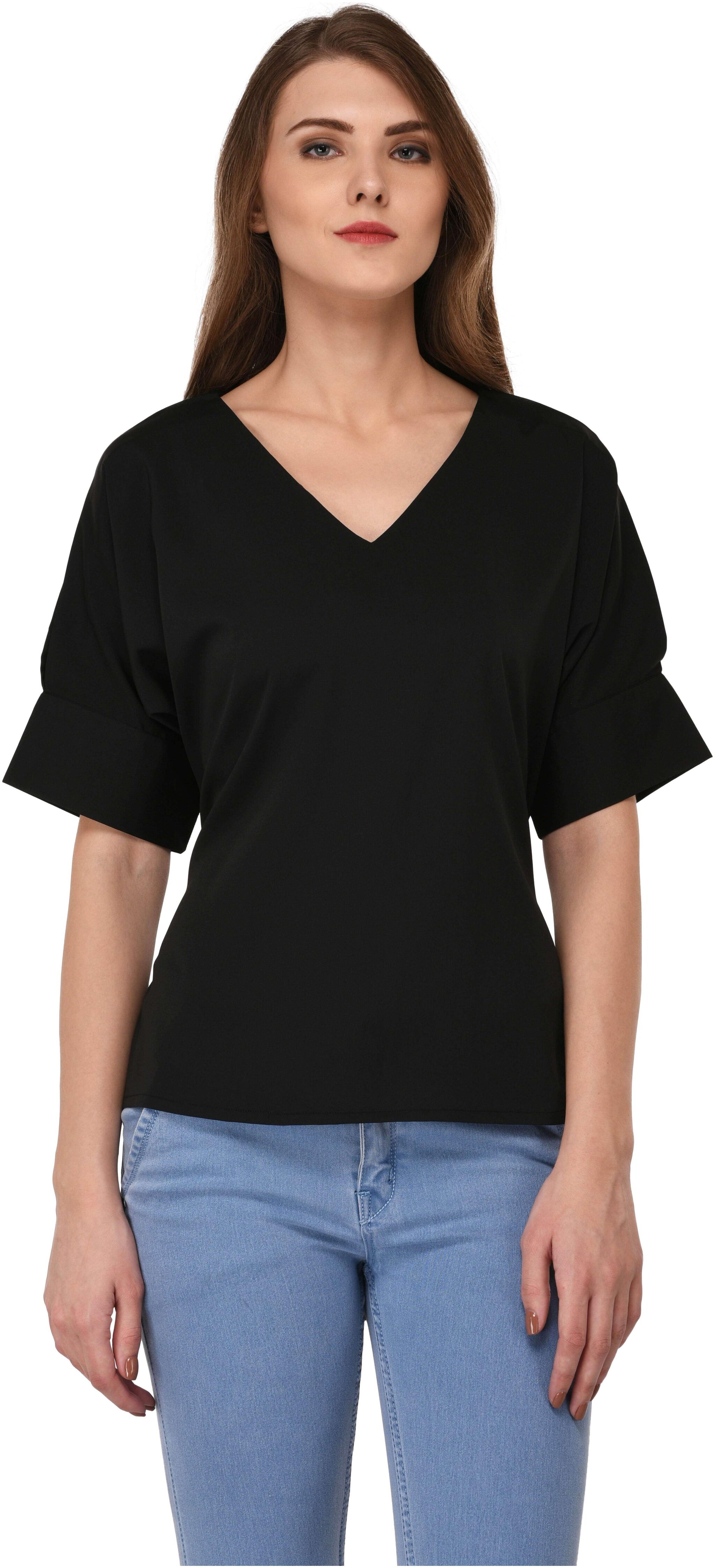 

VASHIST Women Solid A-line top - Black