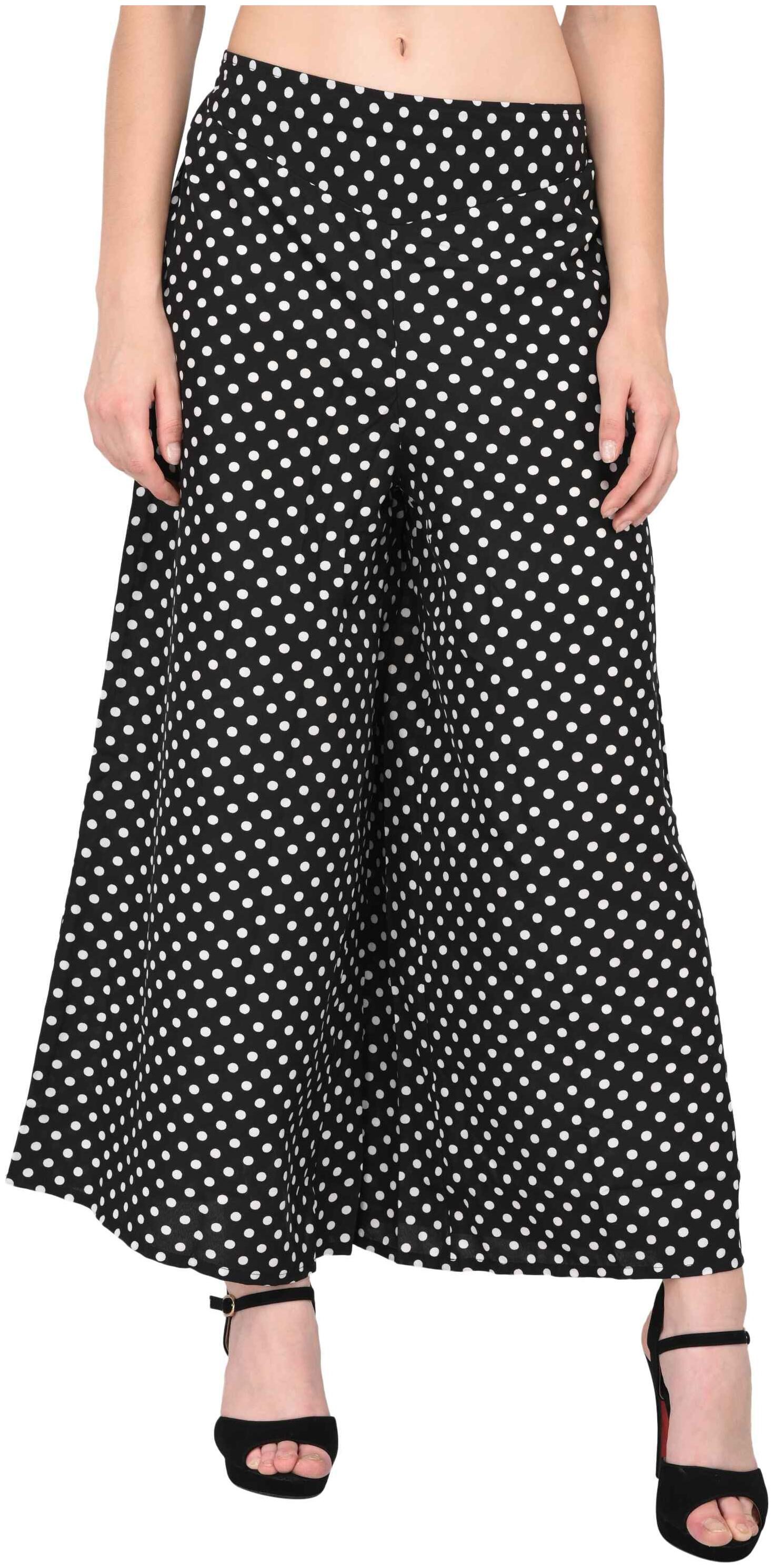 

Vashist Women Black White Poly Crepe Polka Dott Flred Palazzo