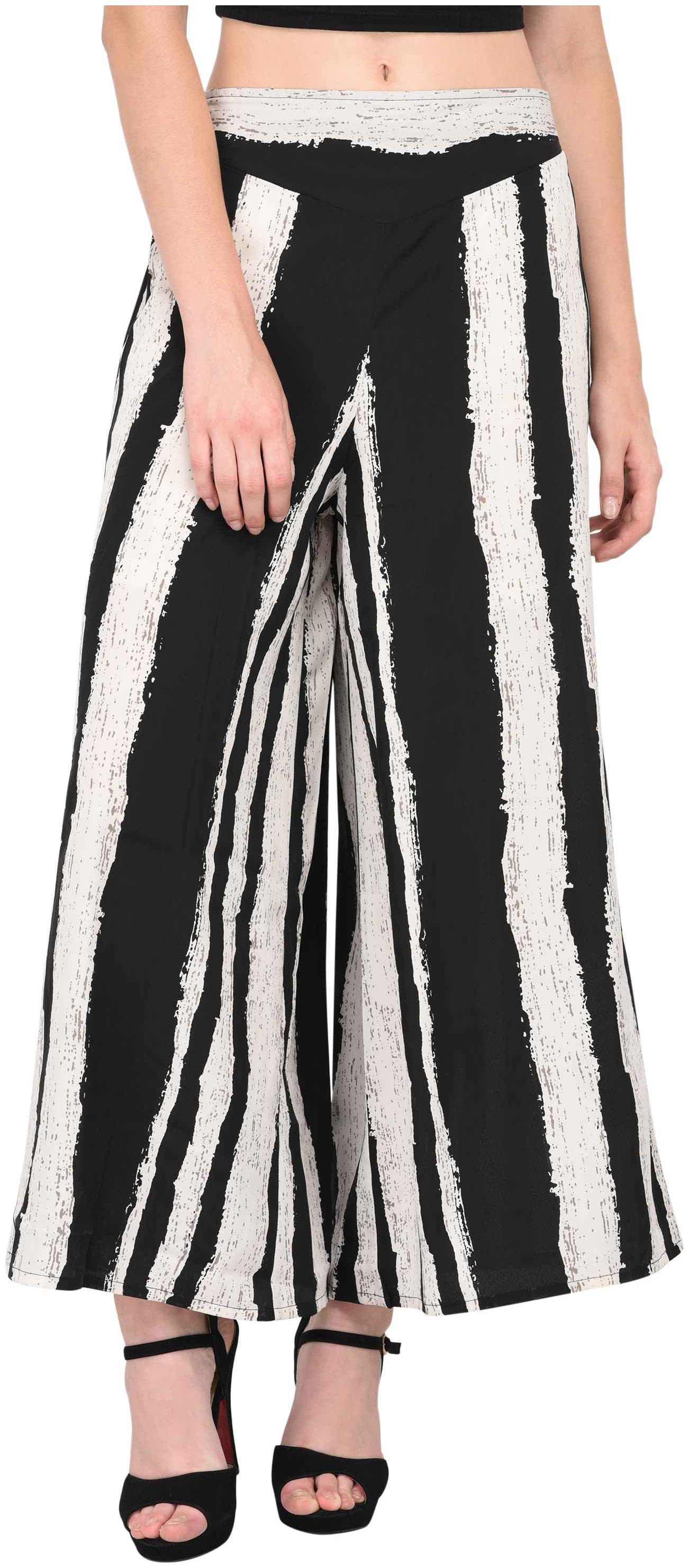 

Vashist Women Black White Poly Crepe Stripe Flred Palazzo