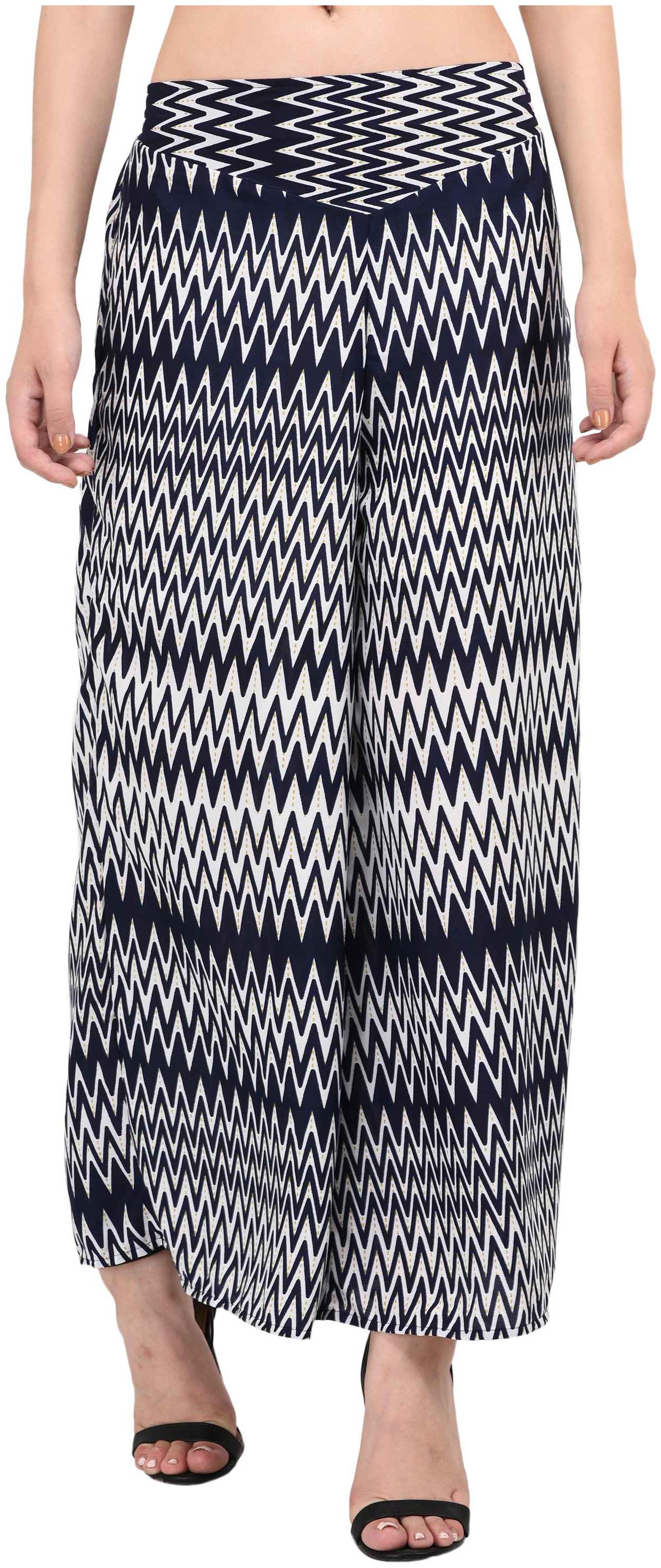 

Vashist Women Crepe Navy and white Printed Flared Palazzo