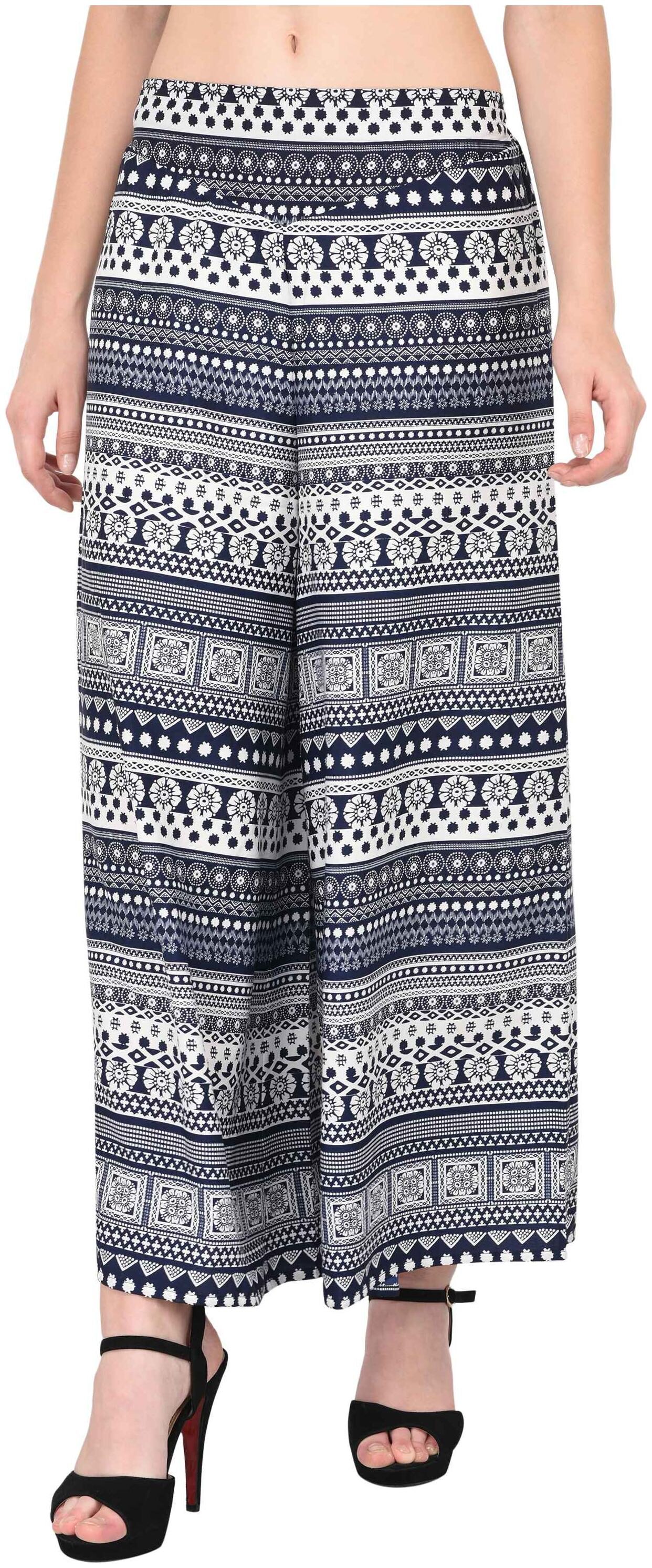 

Vashist Women Navy White Poly Crepe Printed Flred Palazzo