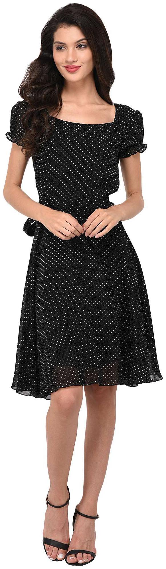 

Vashist Women Black Polka Dott fit and flary dress