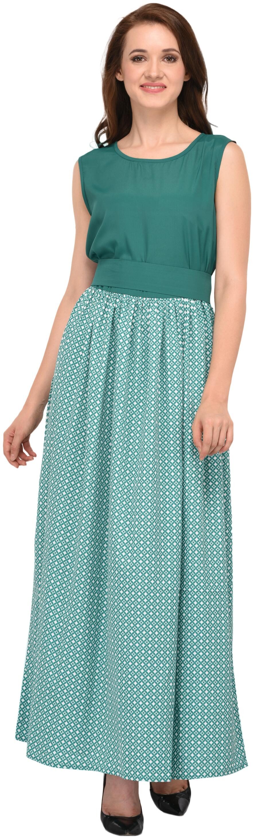 

Vashist Women Green White Printed Mix and match Maxi dress