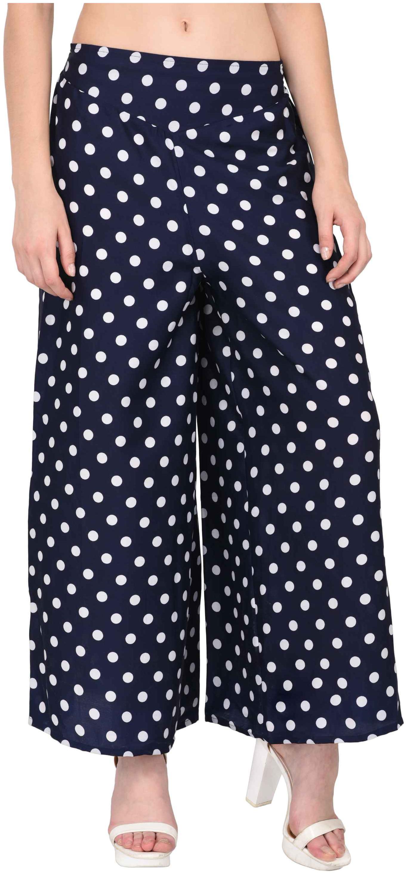 

Vashist Women Blue White Poly Crepe Polka Dott Flred Palazzo