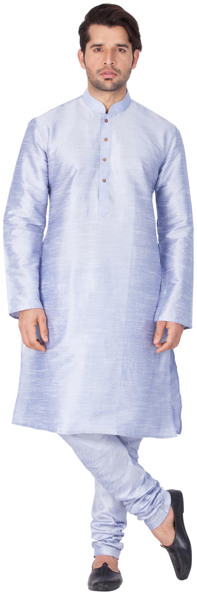 

Vastramay Men Light Blue Cotton Silk Kurta and Pyjama Set