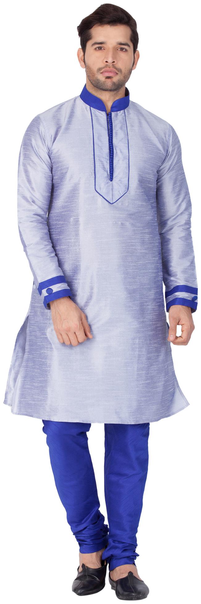 

Vastramay Men Light Blue Cotton Silk Kurta and Pyjama Set