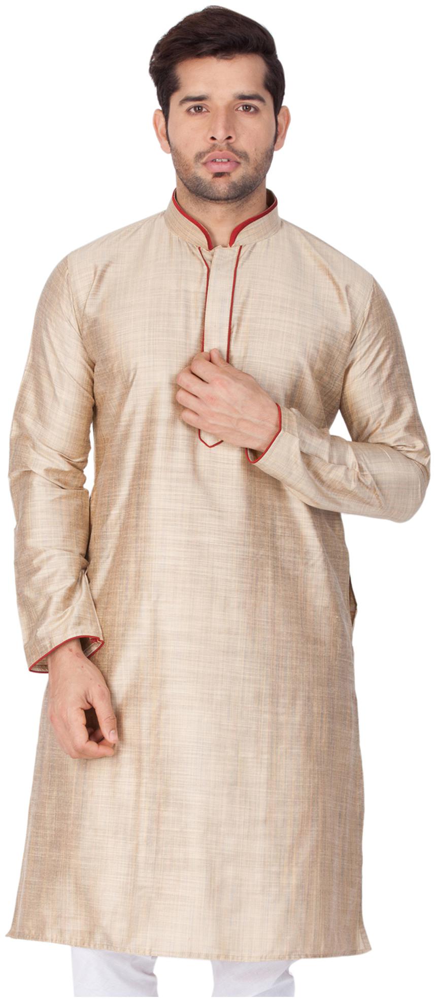 

Vastramay Men Beige Cotton Silk Only Kurta