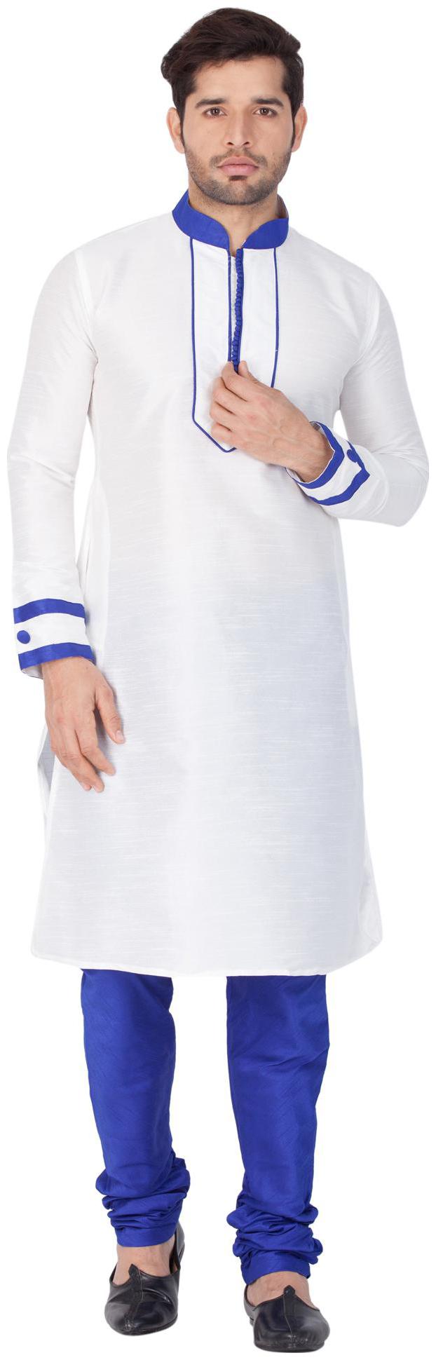 

Vastramay Men White Cotton Silk Kurta and Pyjama Set