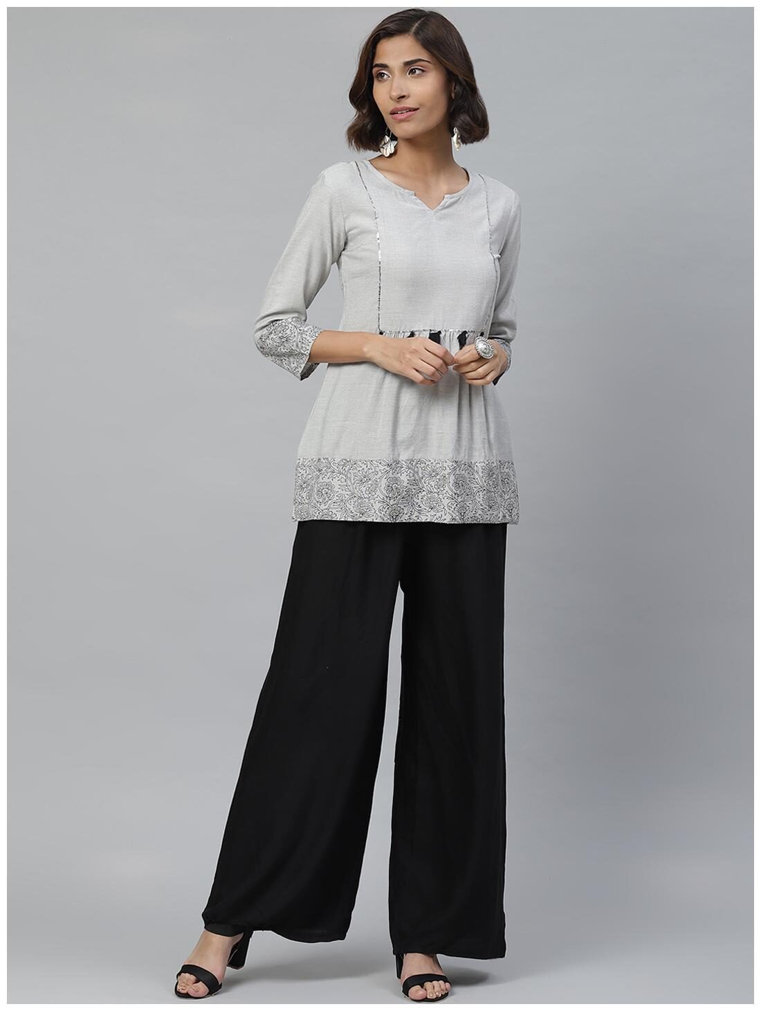 

Vasudha Women Grey Floral Empire Kurti