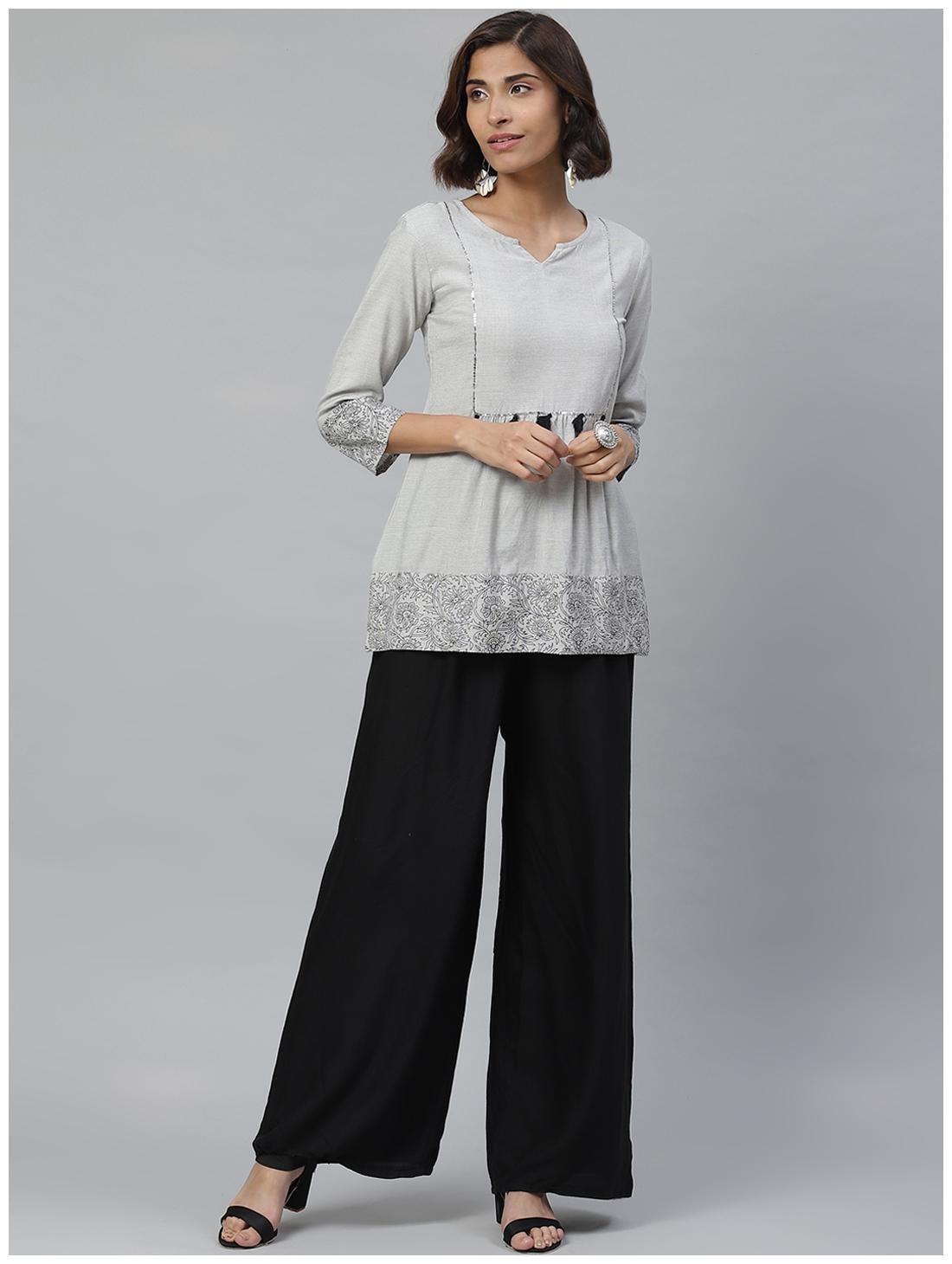 

Vasudha Women Grey Floral Empire Kurti