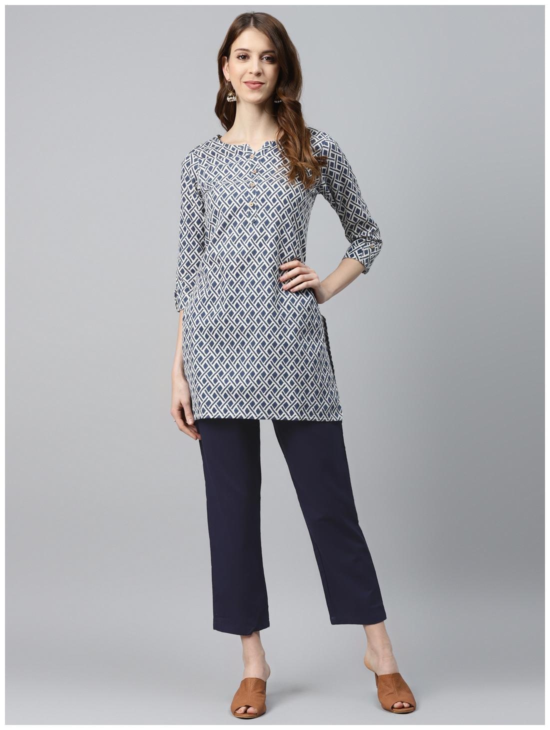 

Vasudha Women Blue Printed Straight Kurta With Pants