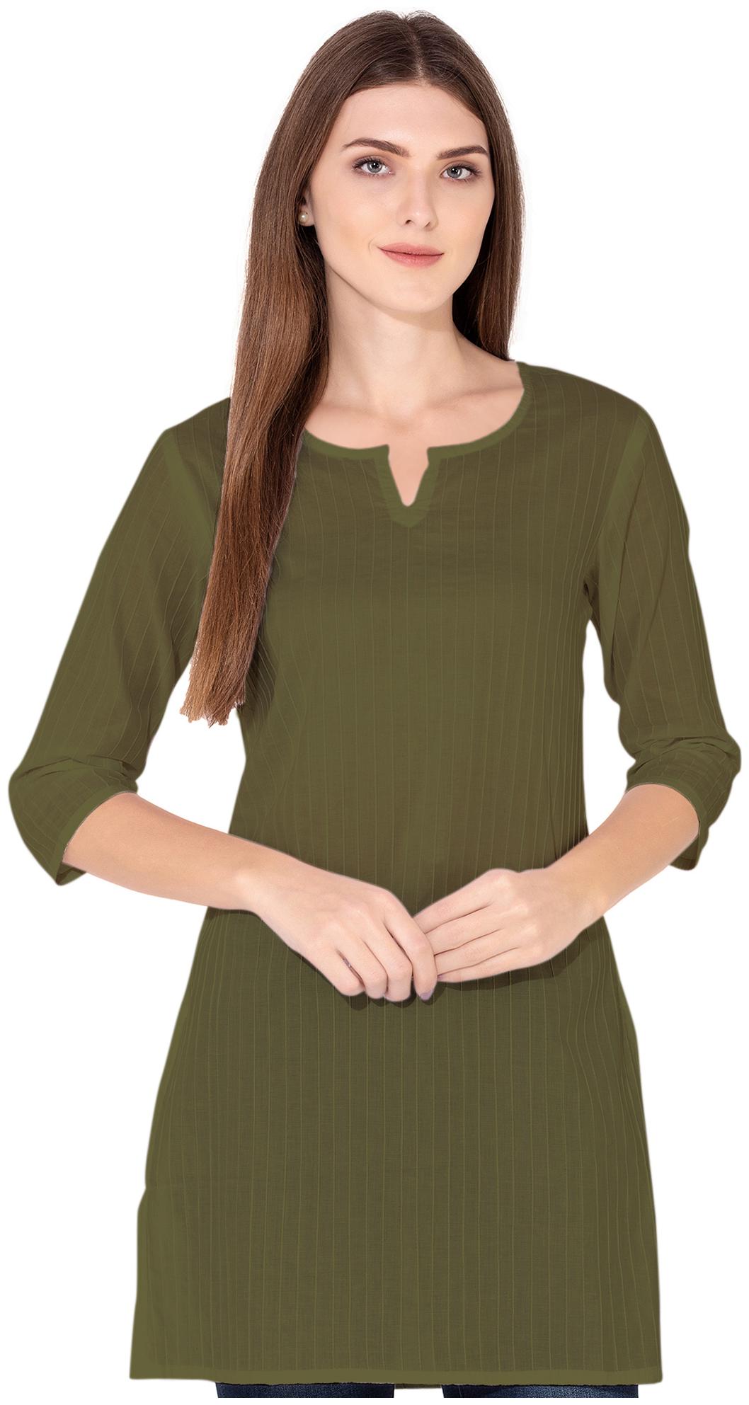 

VASVI Women Dark Green Striped Regular Kurta