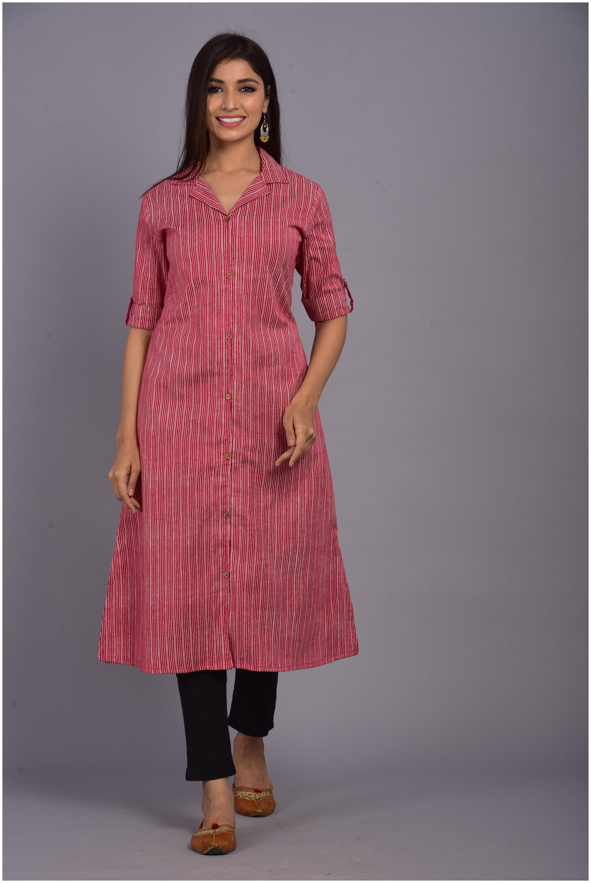 

VASVI Women Pink Striped Regular Kurta