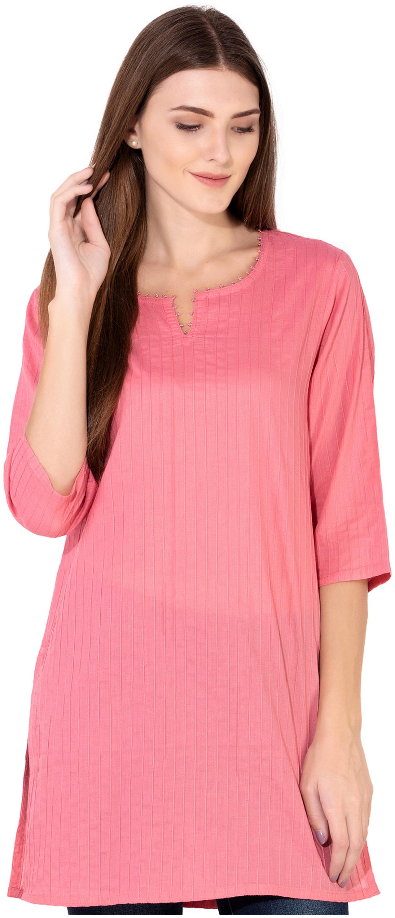 

VASVI Women Peach Striped Regular Kurta