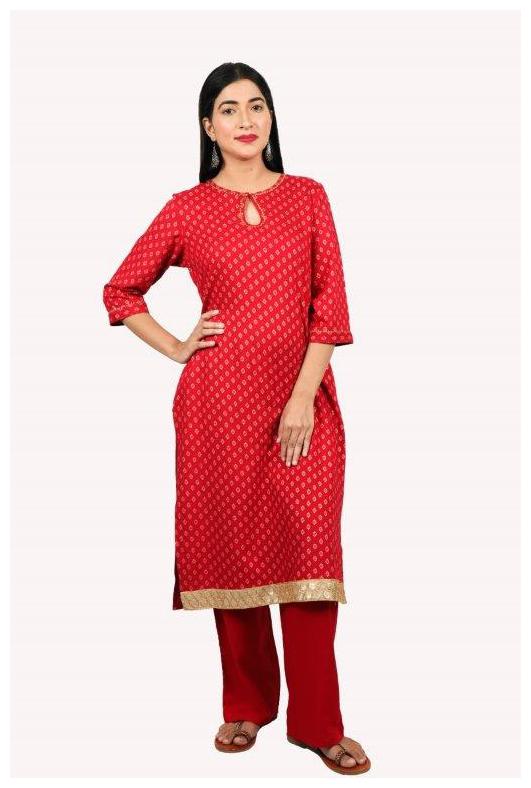 

VEDAMANI Women Red Printed Straight Kurta