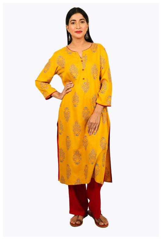 

VEDAMANI Women Yellow Floral Straight Kurta