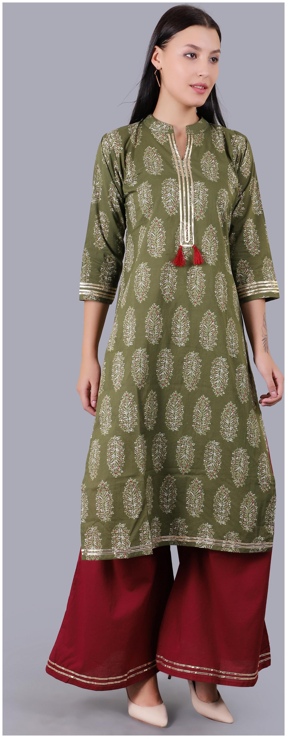 

VEDANA Cambric Medium Festival Kurta With Palazzo Green