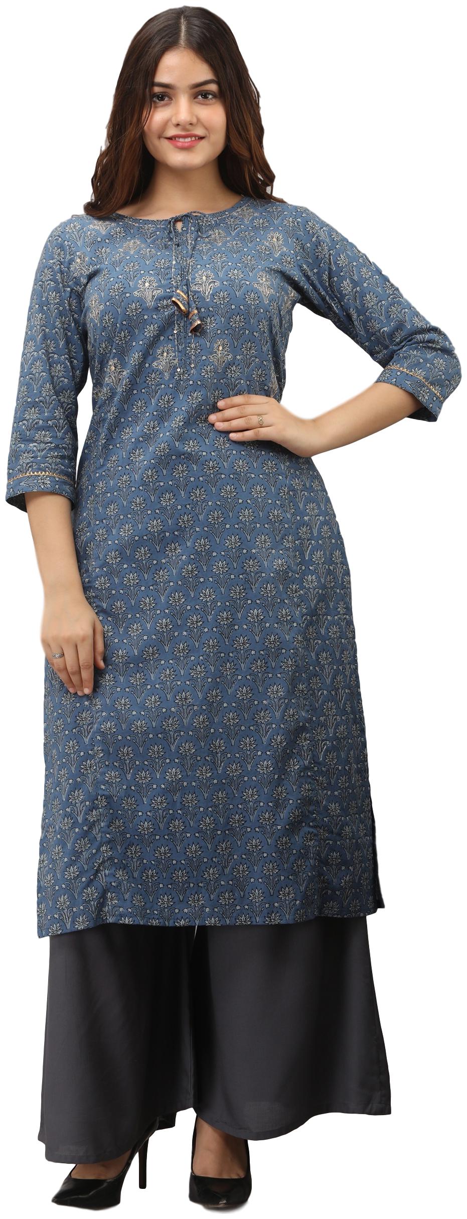 

VEDANA Women Blue Printed Straight Kurti