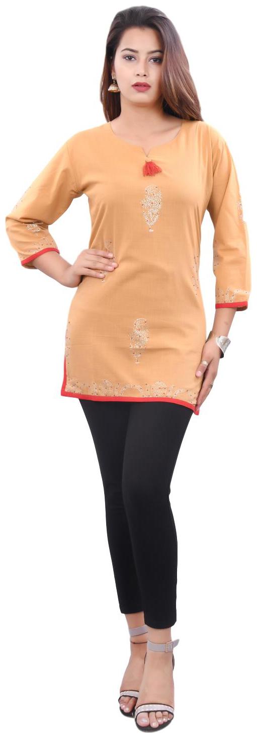

VEDANA Women Beige Printed Straight Kurti