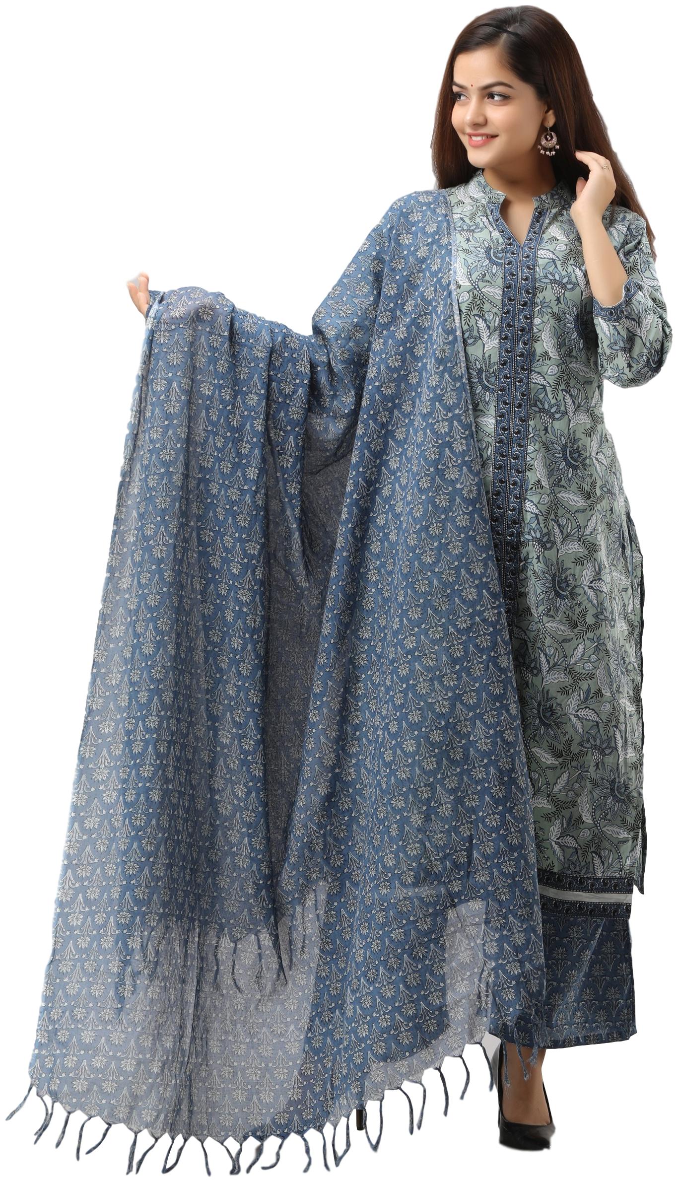 

VEDANA Women Blue Floral Regular Kurta With Palazzo And Dupatta