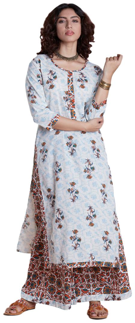 

Vedana Cotton Floral Print combination Kurti and Palazzo Set (Off White)