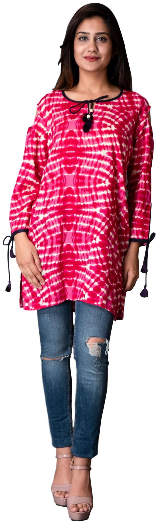 

VEDANA Women Pink Printed Straight Kurti