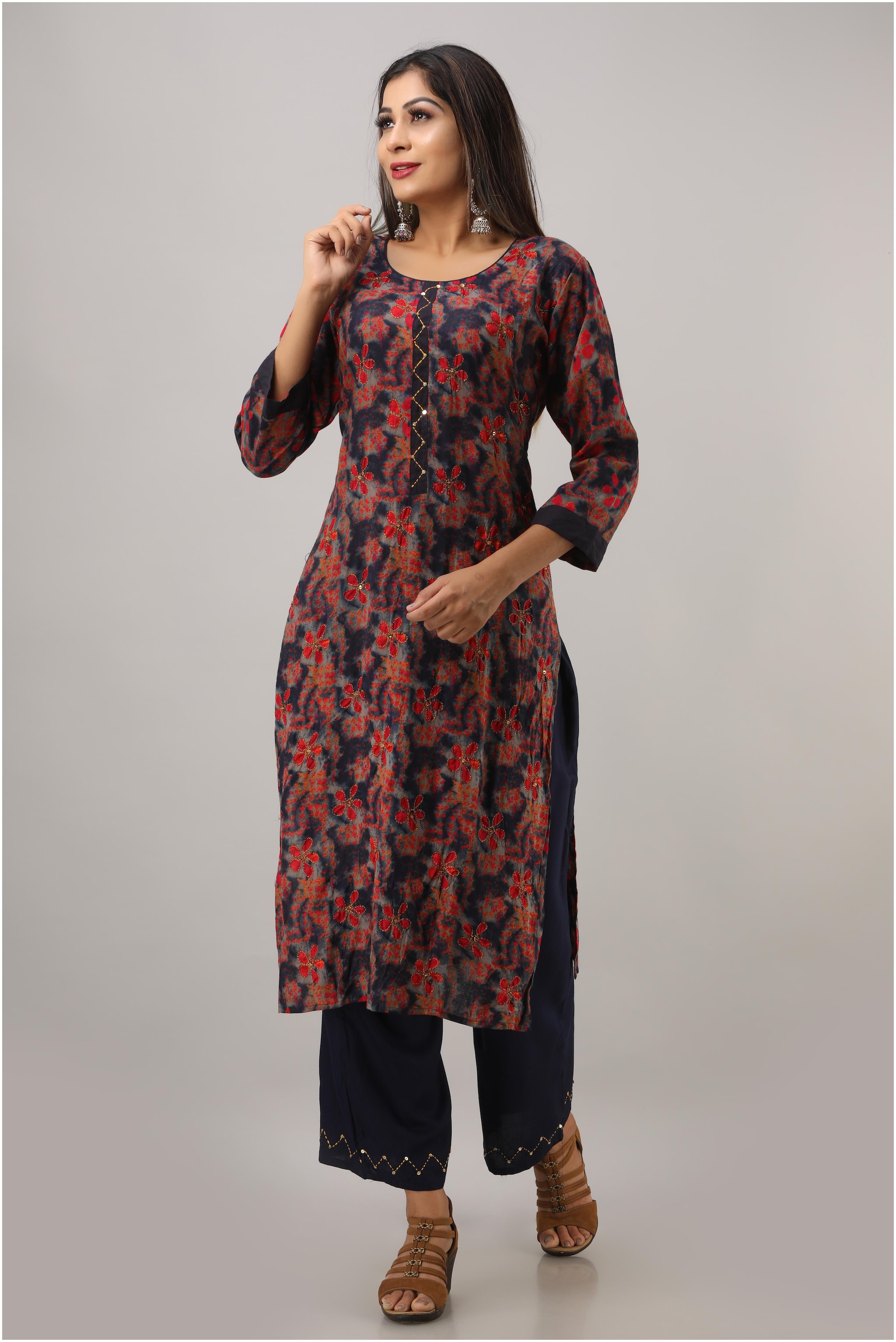 

VEDANA Women Blue Printed Straight Kurta With Palazzo
