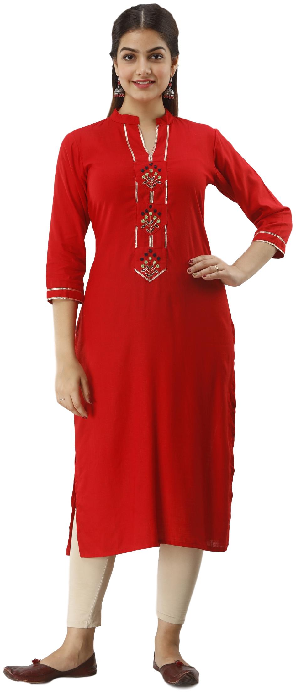 

VEDANA Women Red Embroidered Straight Kurti