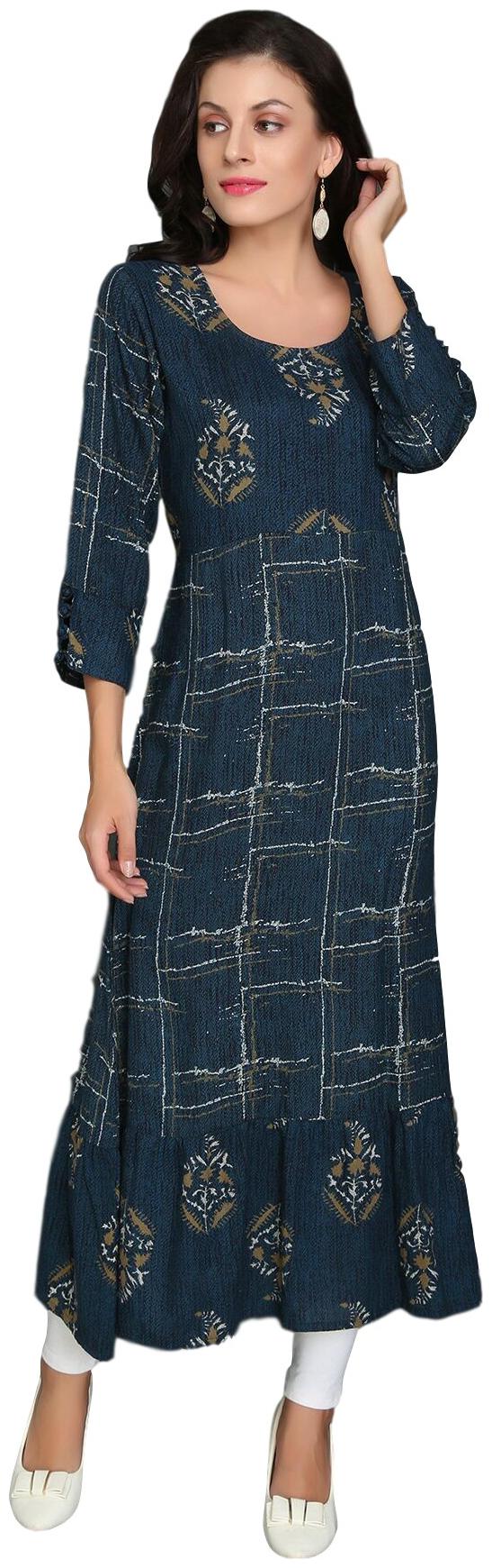 

VEDANA Women Rayon Printed Kurti Dress Blue