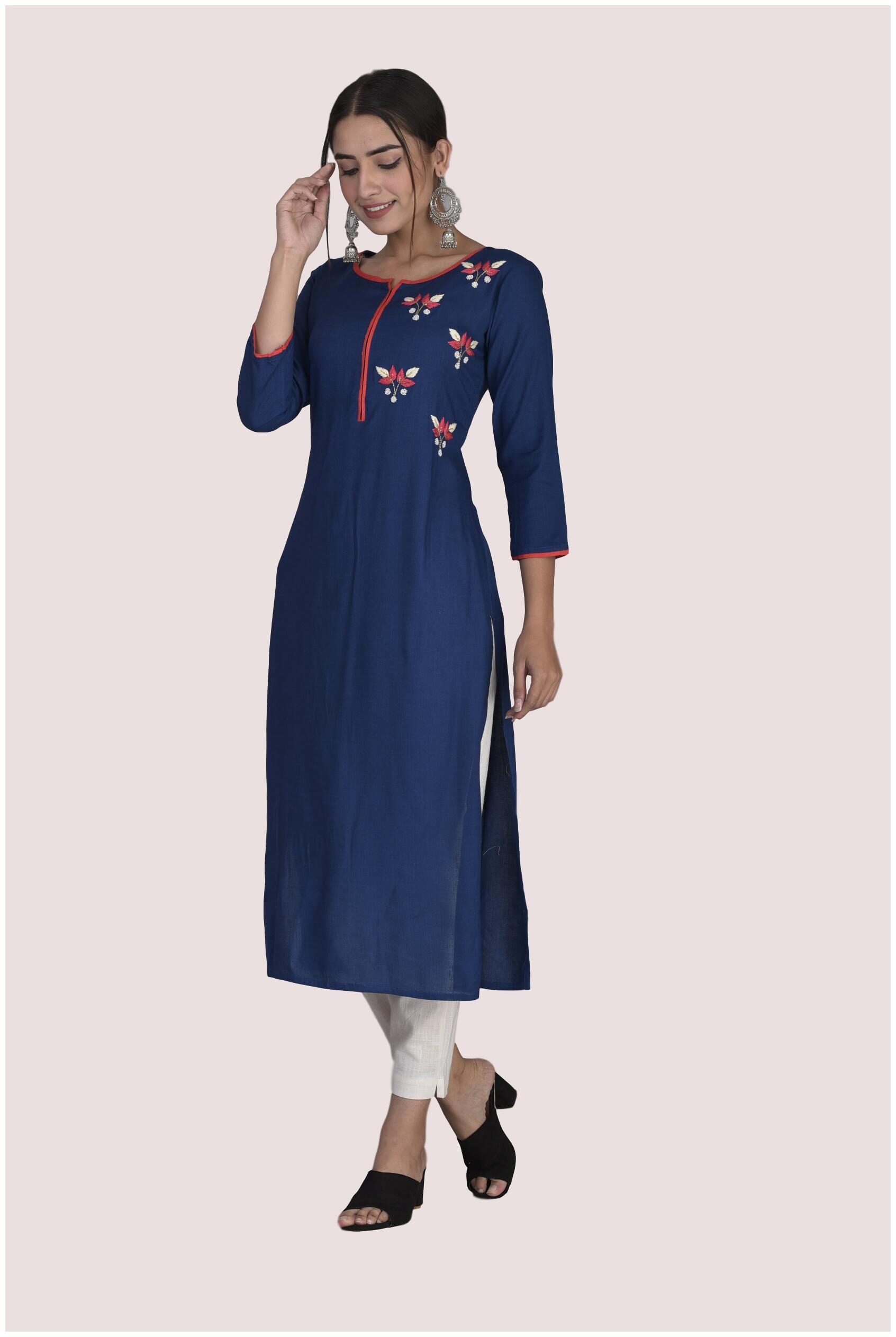 

VEDANA Women Blue Embroidered Straight Kurta