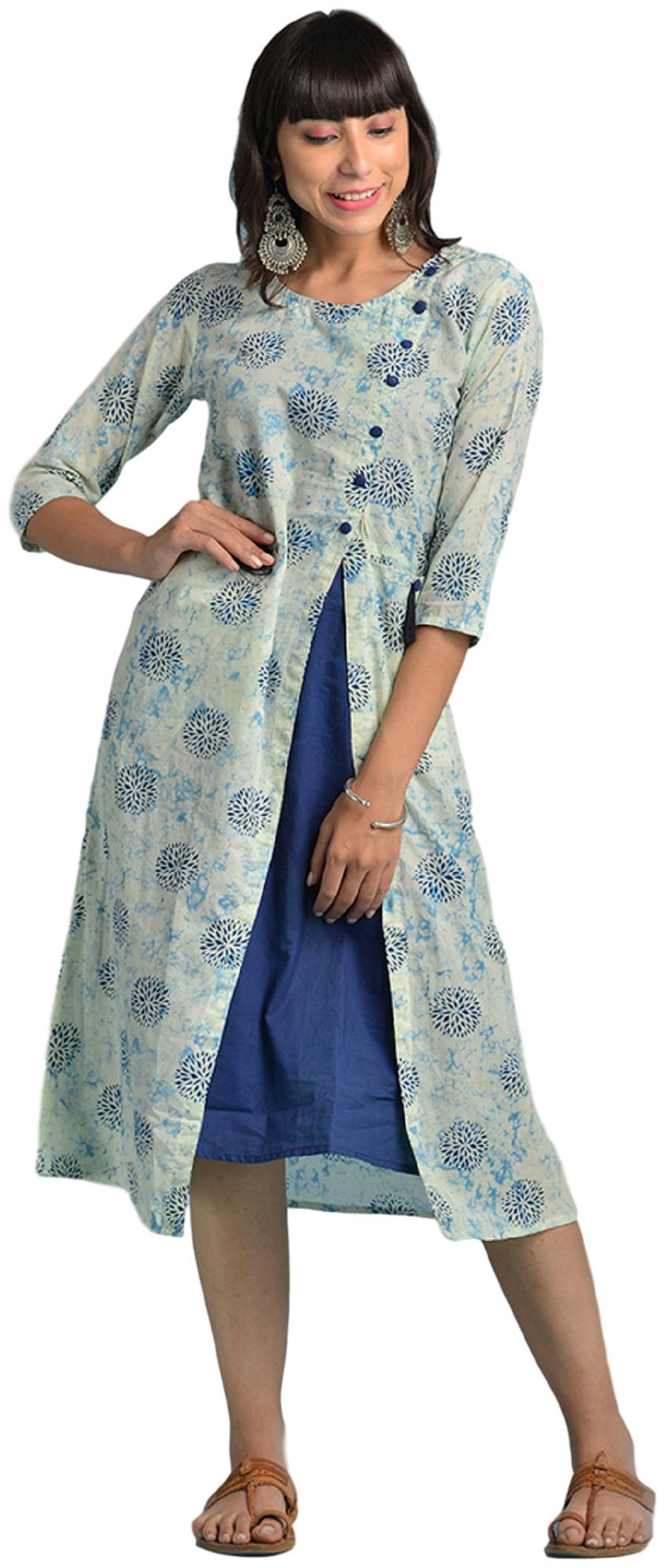 

VEDANA Women Cotton Printed Kurti Dress Blue