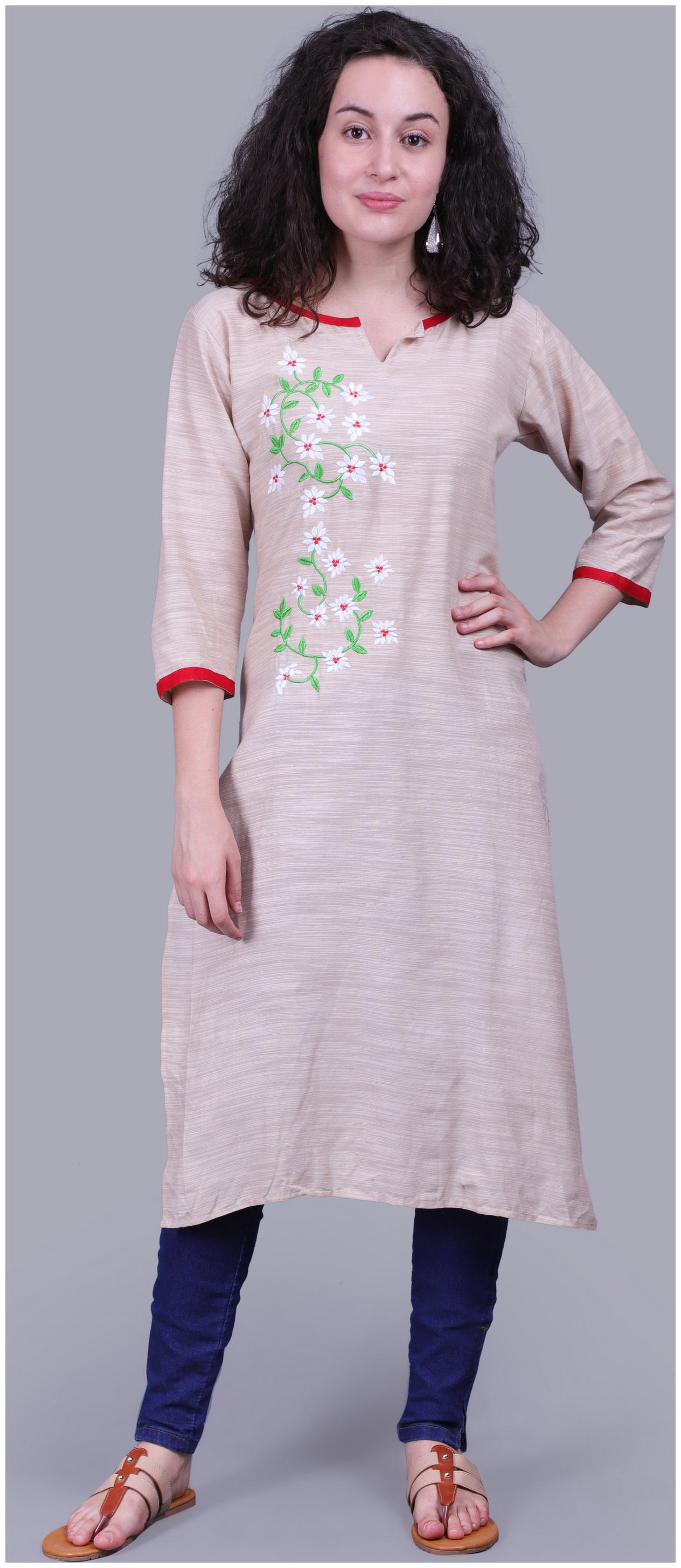 

VEDANA Women Beige Embroidered Straight Kurti