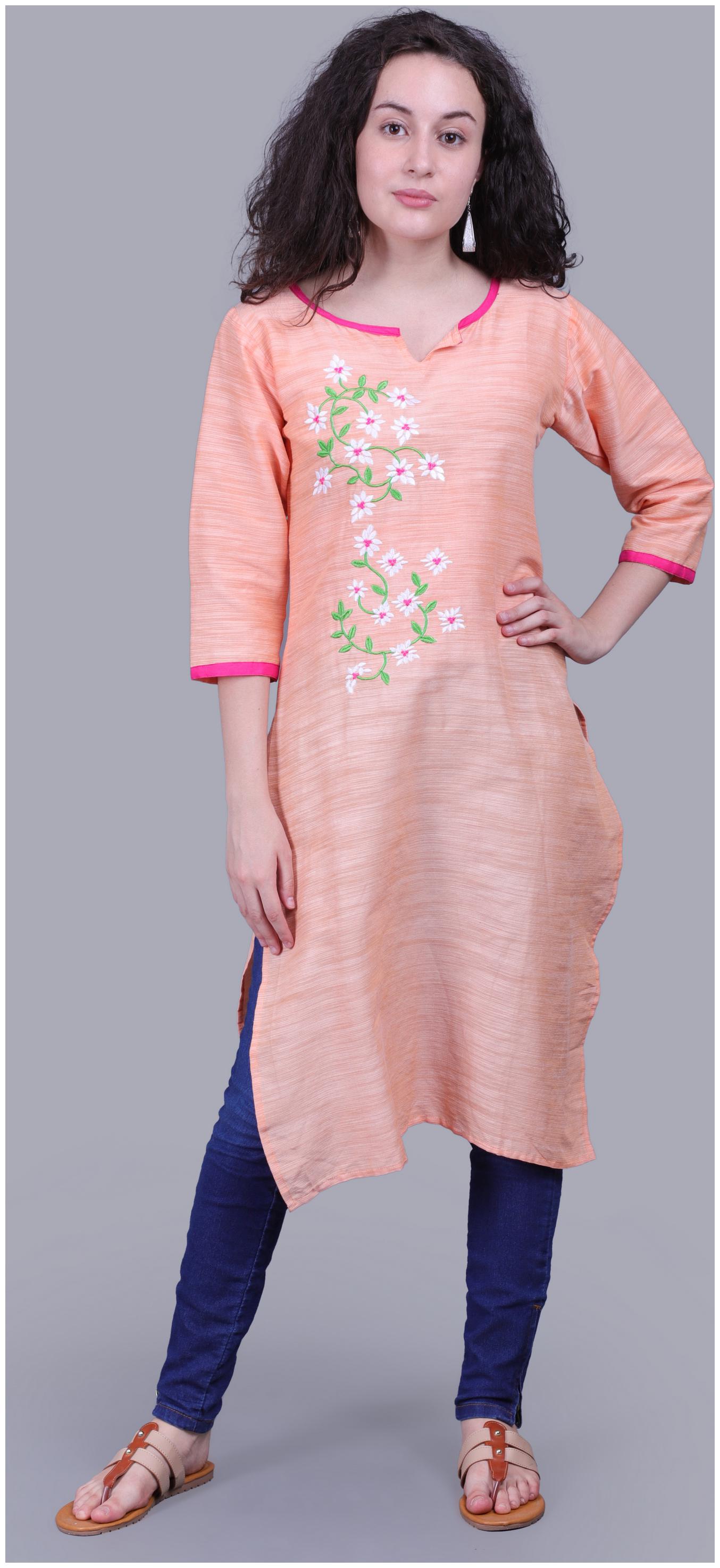 

VEDANA Women Peach Embroidered Straight Kurti