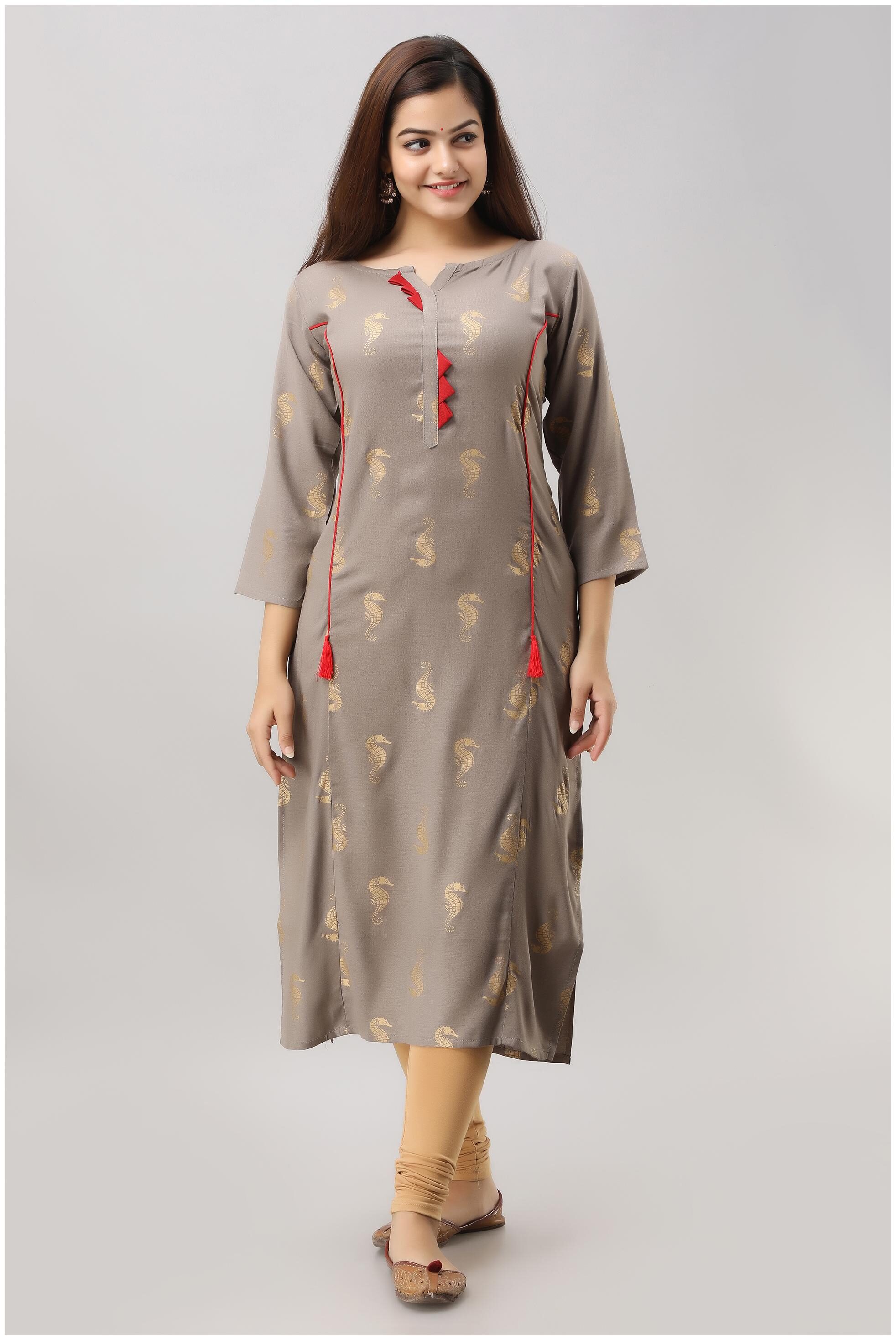 

VEDANA Women Grey Printed Straight Kurta