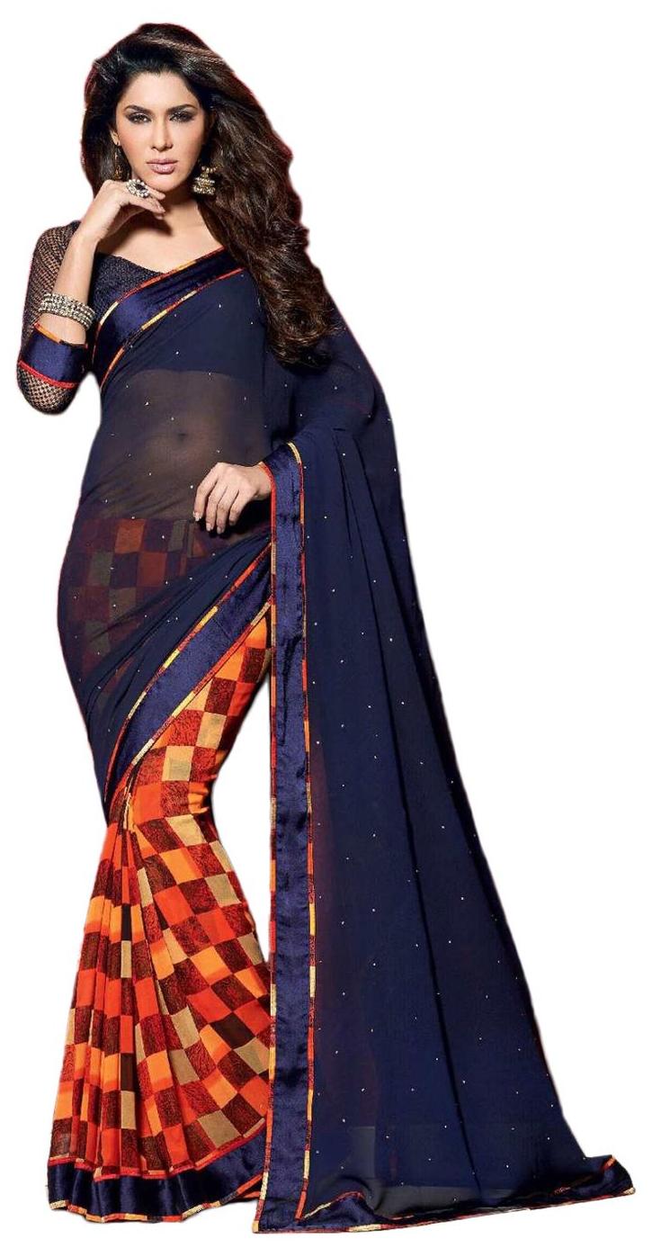 

Vedant Blue Checkered Universal Regular Saree With Blouse Without blouse