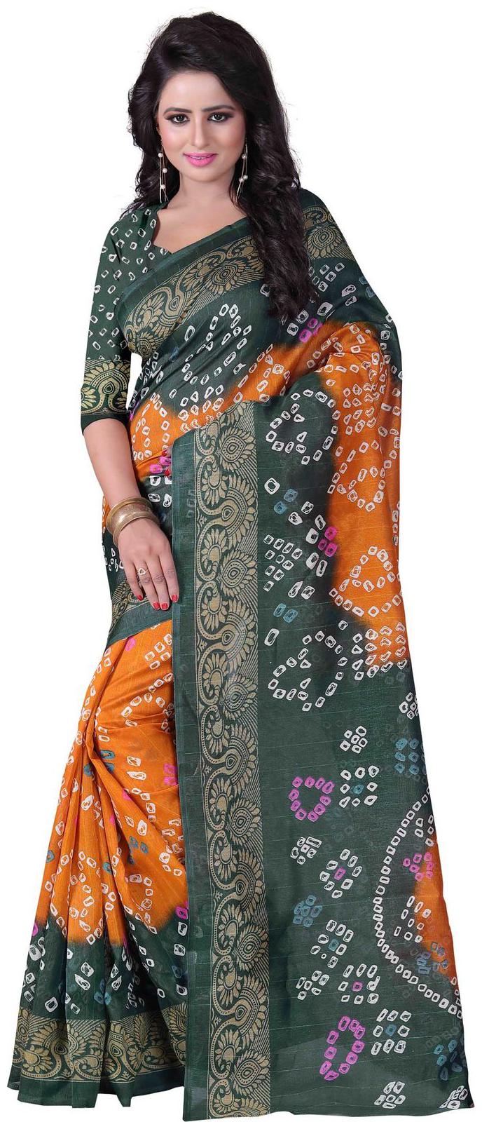 

Vedant Vastram Women s Bhagalpuri Printed Saree With Blouse Piece (Green Orange Colour)
