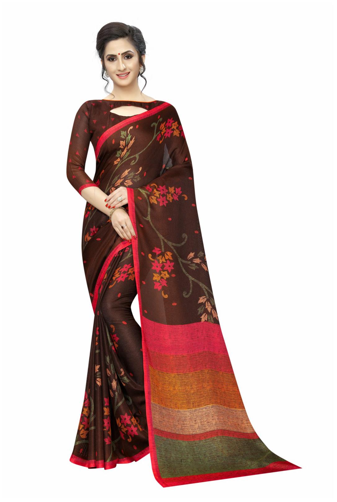

Vedant Vastram Cotton Floral Brown Designer Saree For Women