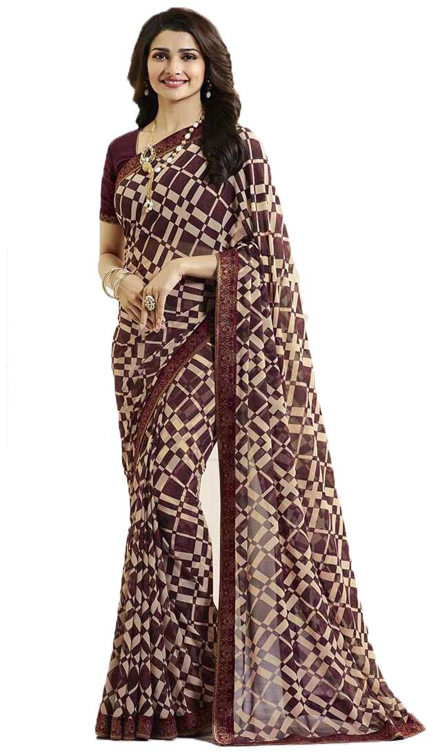 

Vedant Vastram Women s Georgette Printed Saree With Blouse Piece (Maroon Colour)