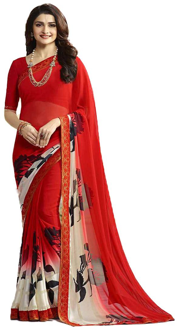 

Vedant Vastram Georgette Floral Red Designer Saree For Women