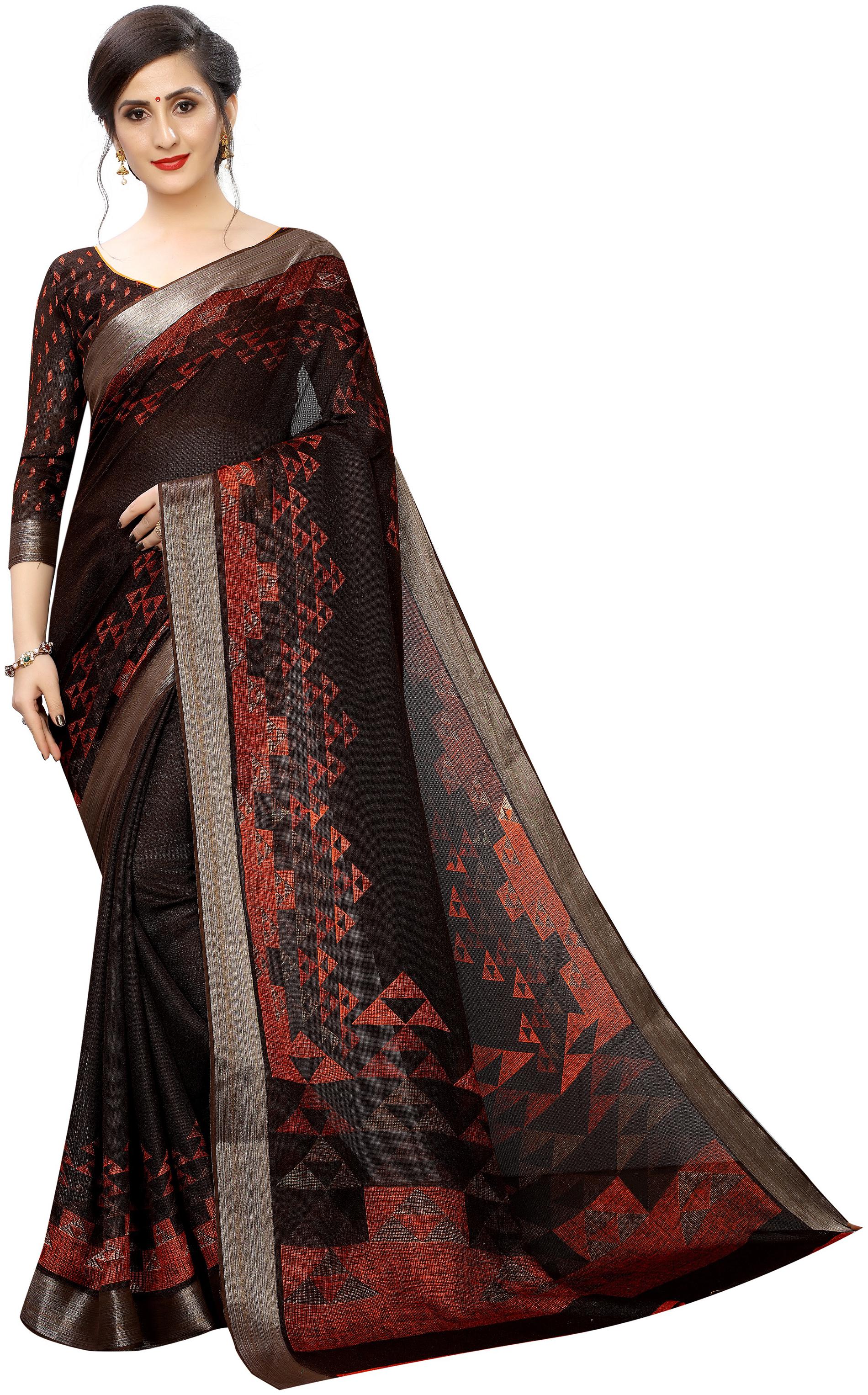 

Vedant Vastram Women s Soft Cotton Printed Saree With Blouse Piece (Brown Colour)