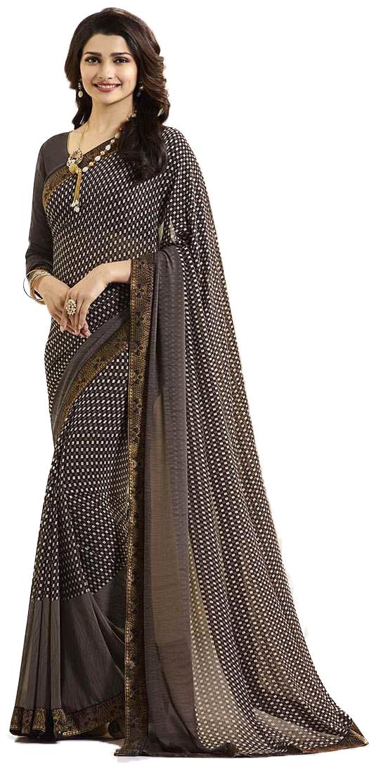

Vedant Vastram Women s Georgette Printed Saree With Blouse Piece (Brown Colour)