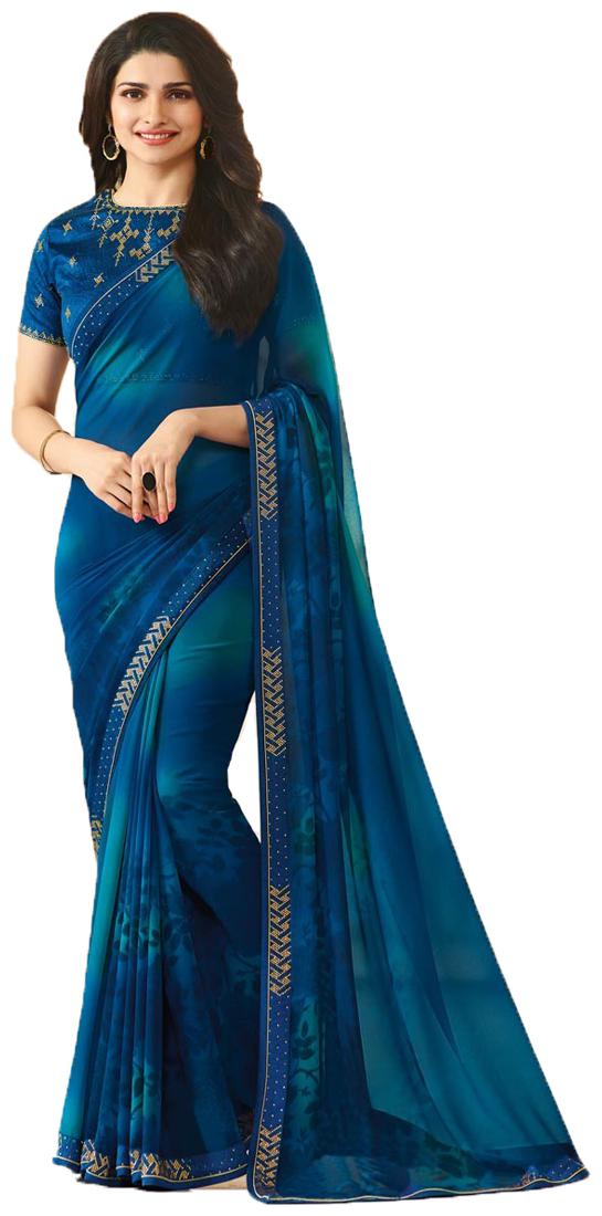 

Vedant Vastram Georgette Printed Blue Designer Saree For Women