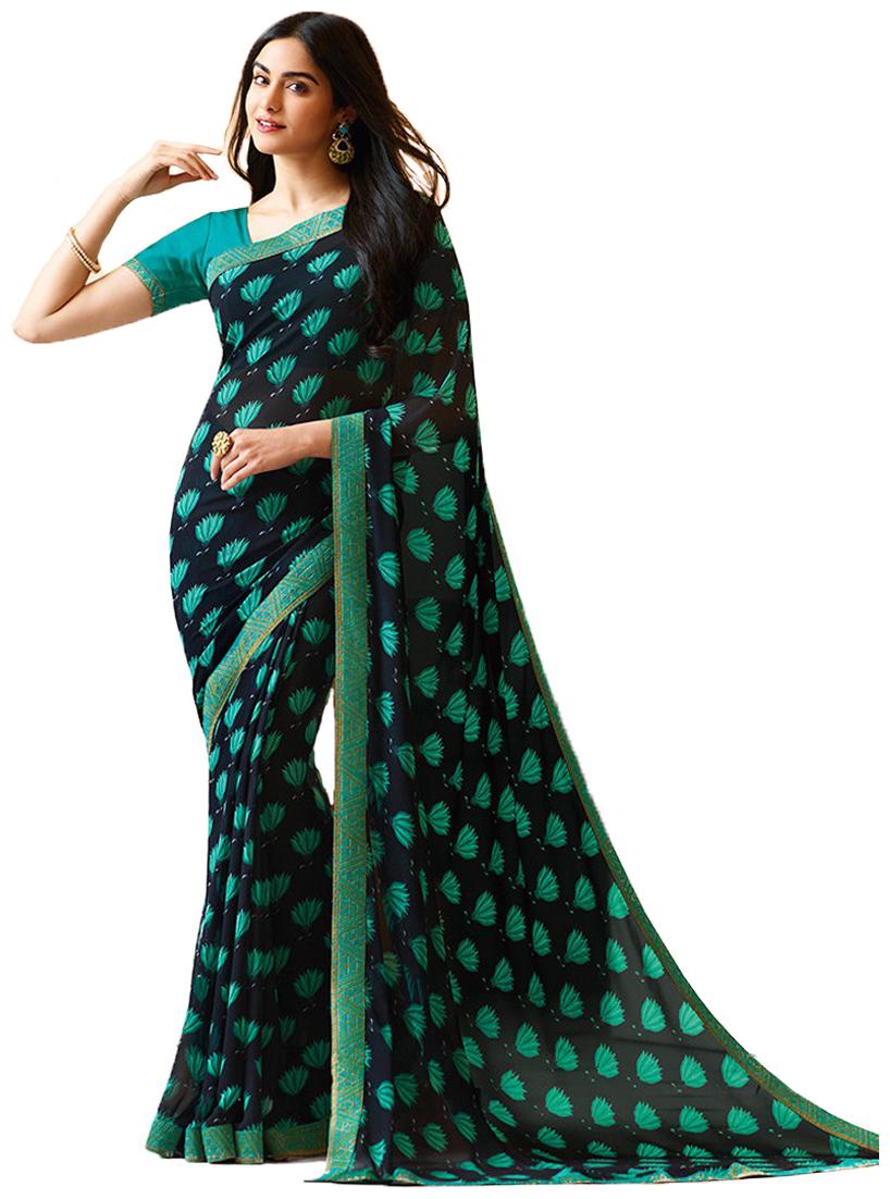 

Vedant Vastram Women s Georgette Printed Saree With Blouse Piece (Blue Colour)