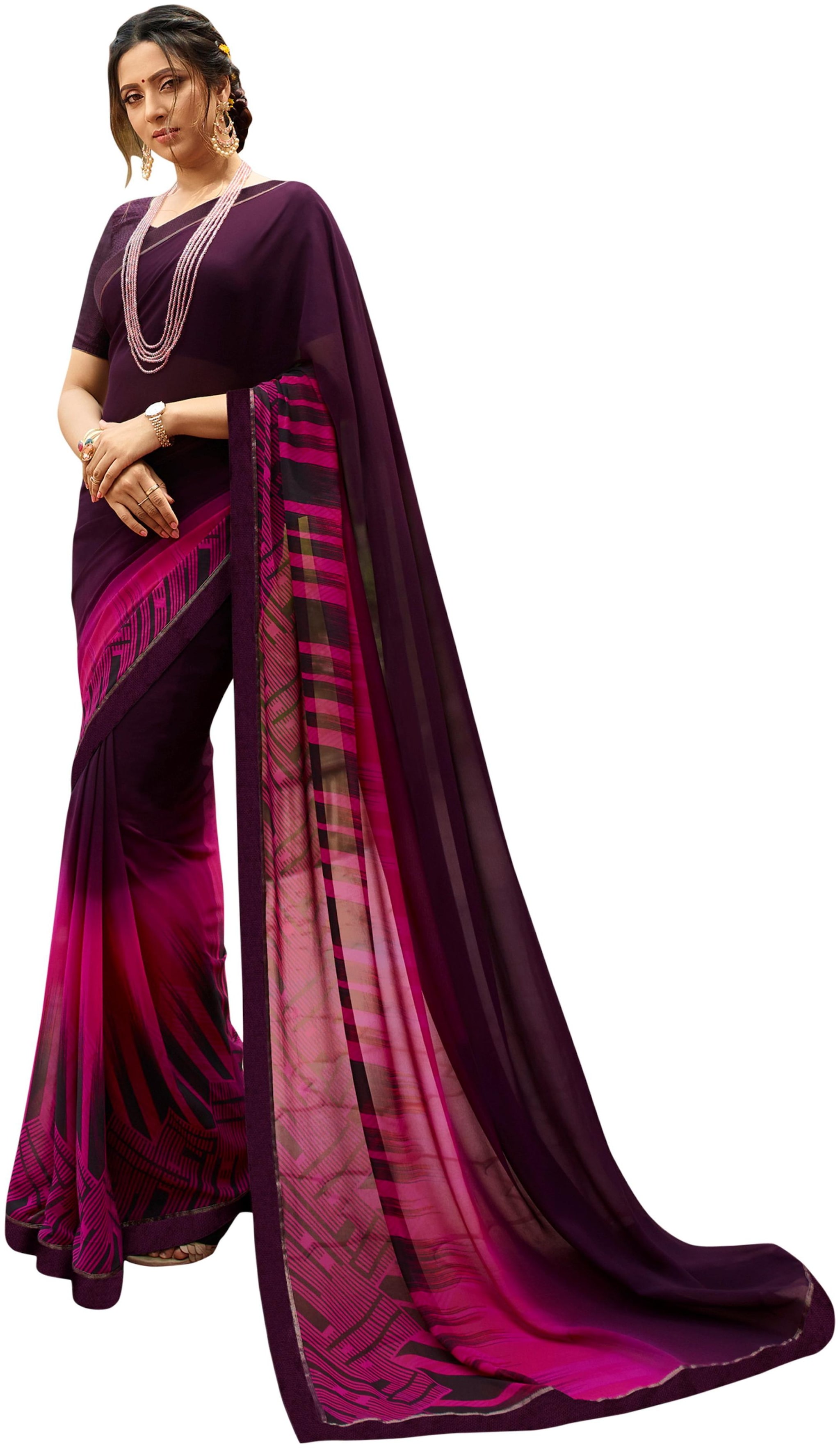 

Vedant Vastram Georgette Printed Purple Designer Saree For Women