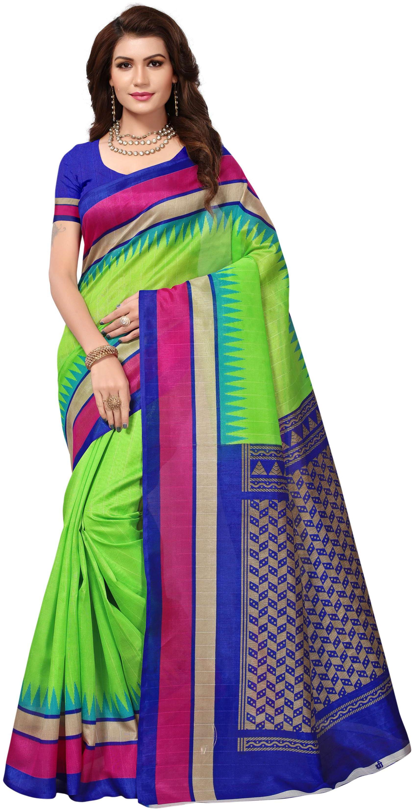 

Vedant Vastram Women s Bhagalpuri Silk Printed Saree With Blouse Piece (Green Colour)