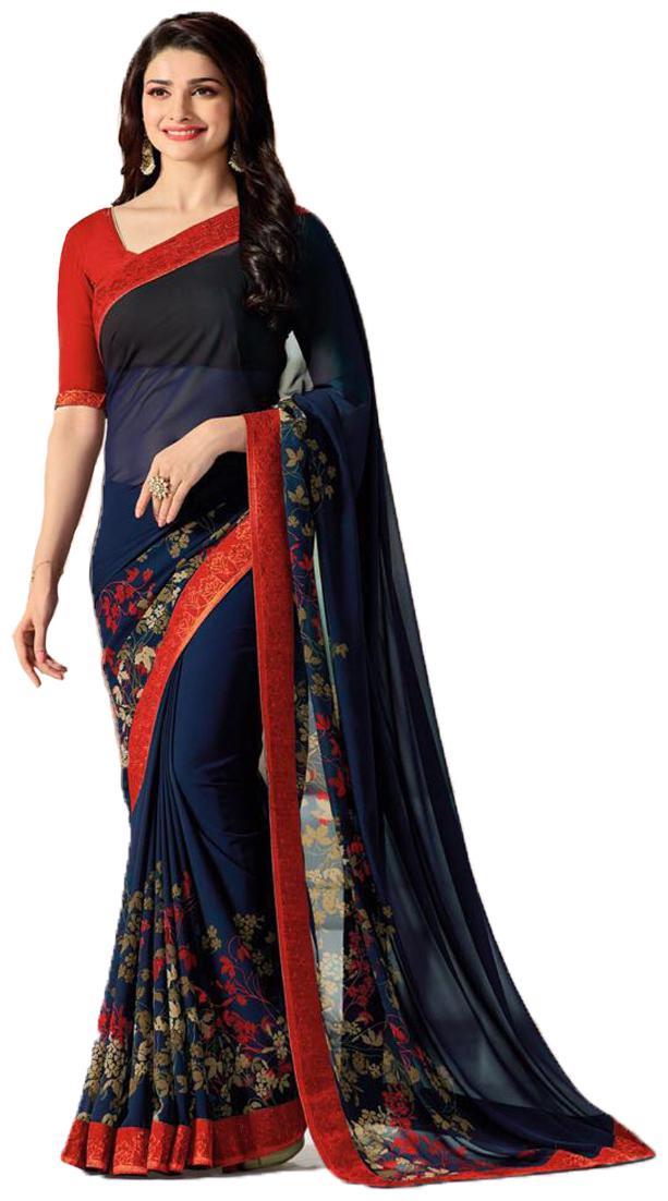 

Vedant Vastram Georgette Floral Blue Designer Saree For Women